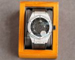 Copy Hublot Big Bang Sang Bleu SS Black Dial Diamond Bezel Black Gummy Strap